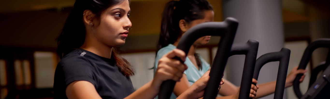 Women using gym equipment at Rani Meyyammai Hostel