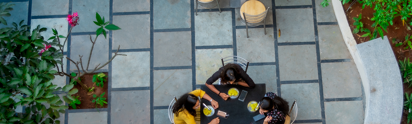 Garden courtyard table at girls hostel in Egmore